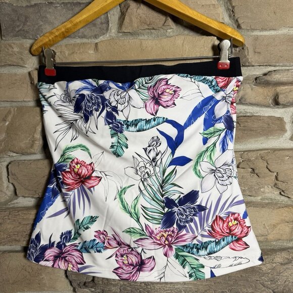 Walk On Beach Floral Tankini Swim Top Sz M White Multicolor‎ Tropical Print - Picture 1 of 4
